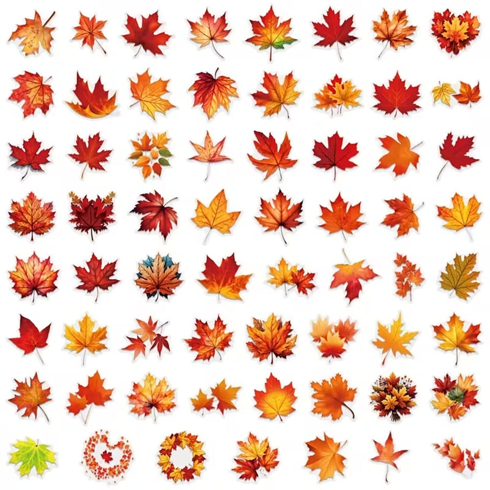 des stickers en forme de feuilles d'érable dans des tons de couleurs chaudes et automnales pour décorer tous les projets créatifs.