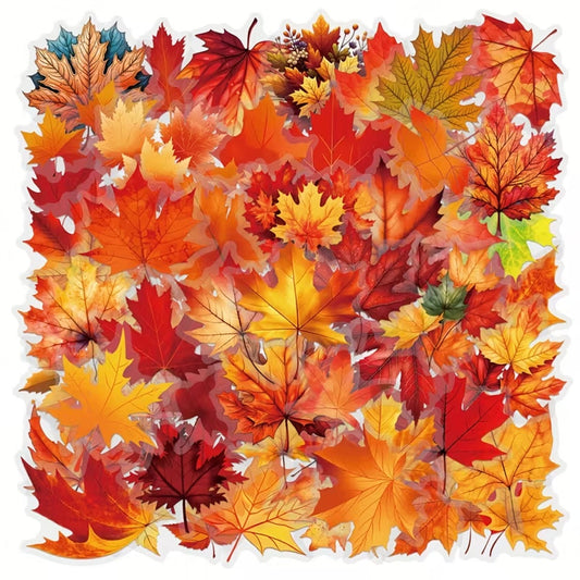 des stickers en forme de feuilles d'érable dans des tons de couleurs chaudes et automnales pour décorer tous les projets créatifs.