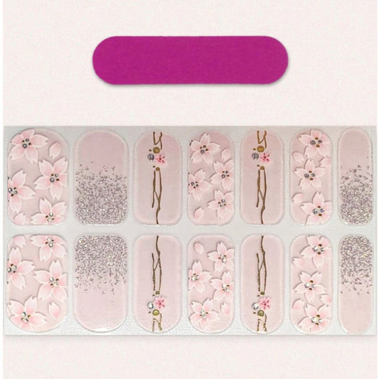 Stickers nail art fleurs de sakura et paillettes