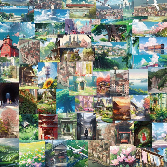 Lot de 20 stickers paysages Ghibli