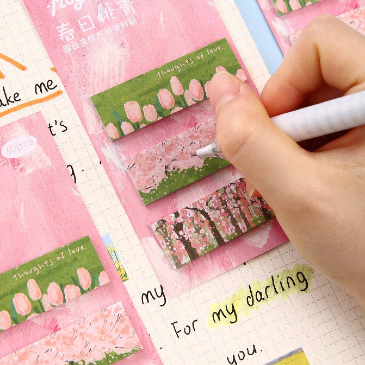 Sticky notes fleurs et paysages