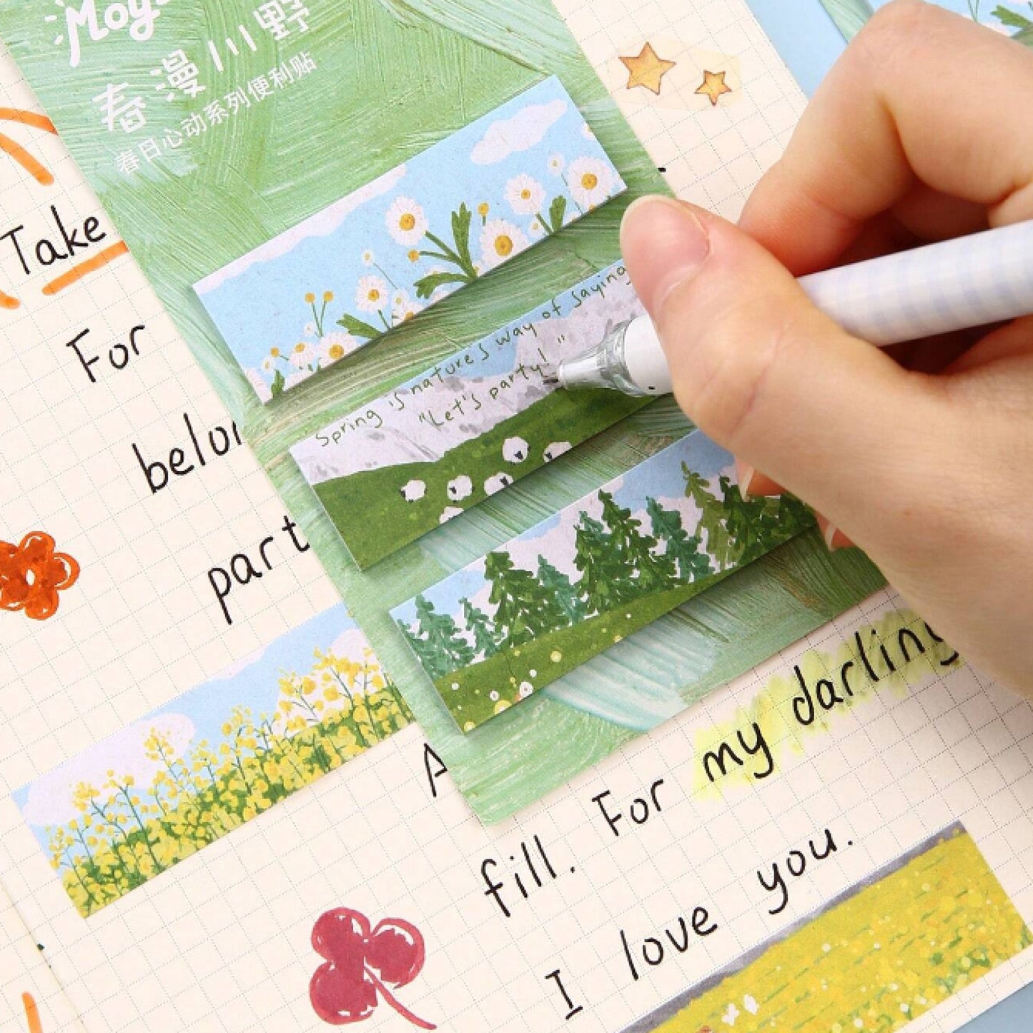 Sticky notes fleurs et paysages