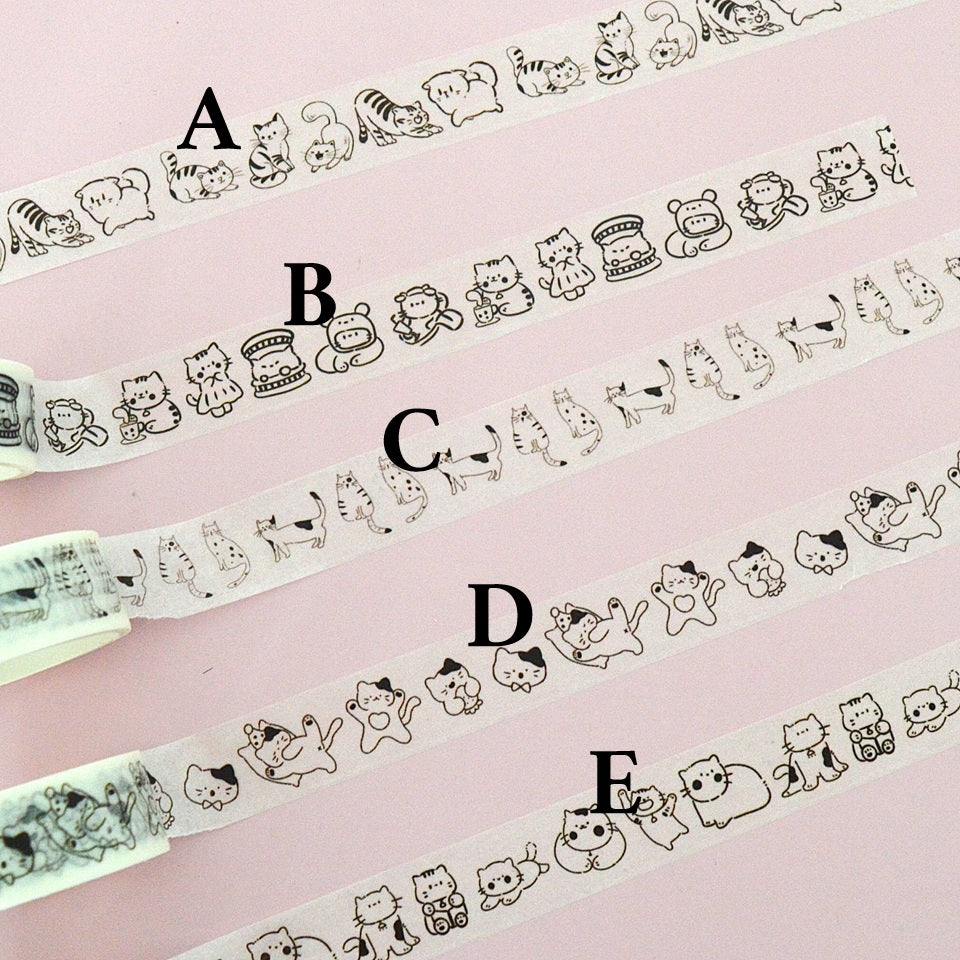 des washi tapes au motif de chats hyper mignons dans des scènes, des postures, des expressions différentes et adorables. Idéal pour le scrapbooking.