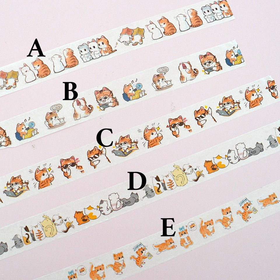des washi tape aux motifs de chats roux espiègles hyper mignons dans des situations, des poses et des expressions différentes. Idéal pour le scrapbooking