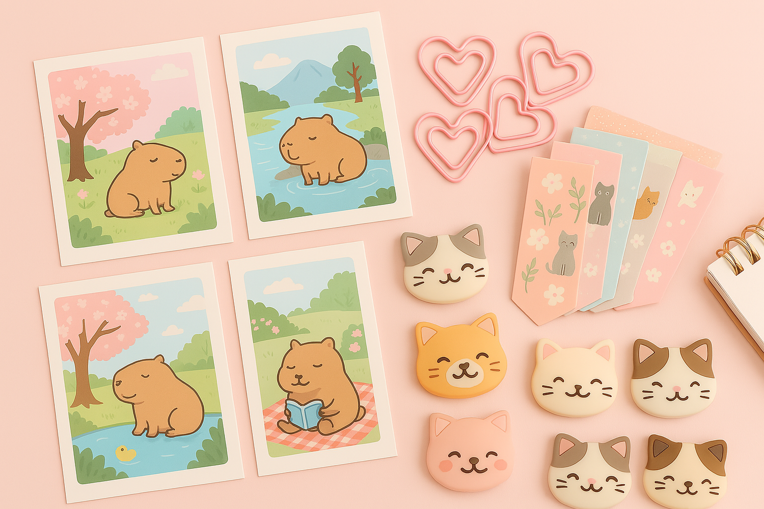 Cartes postales, trombones & magnets kawaii – Accessoires de papeterie mignons à collectionner