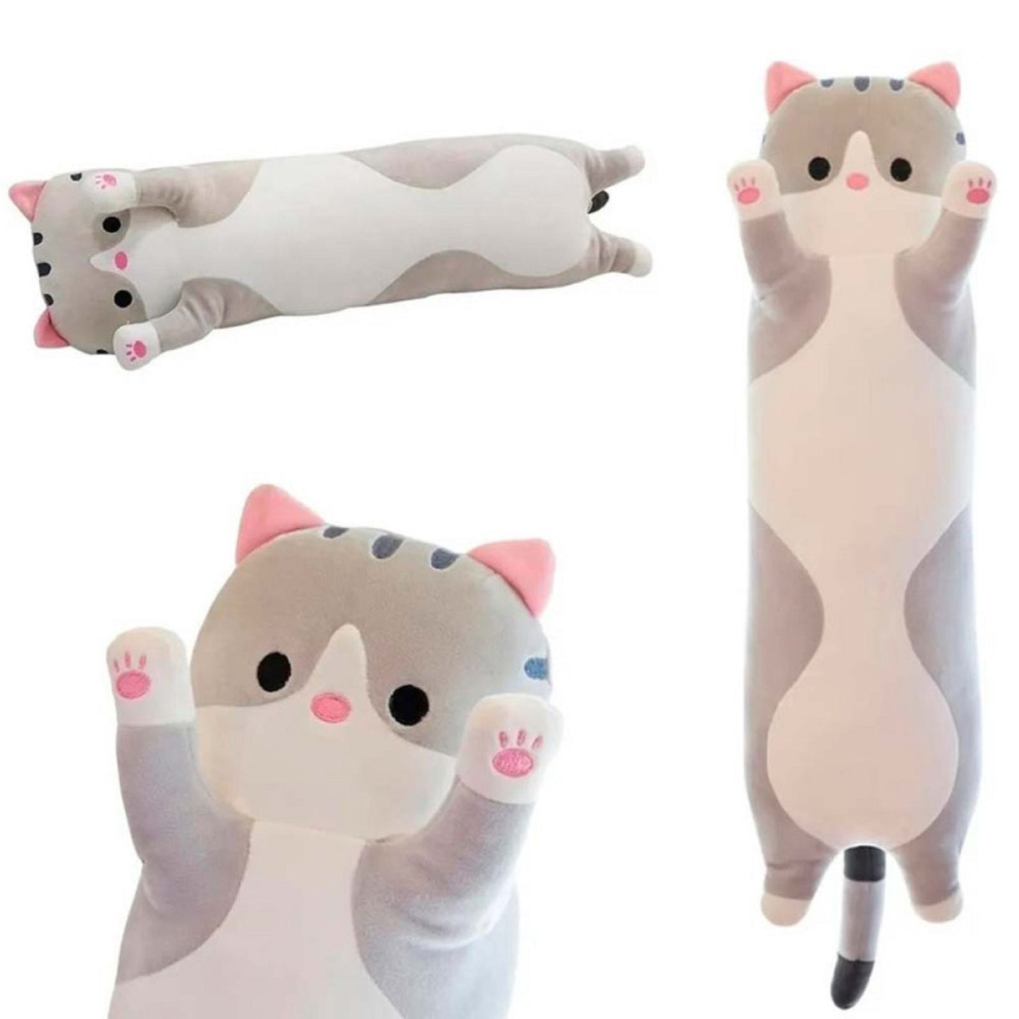 Peluche chat gris saucisse