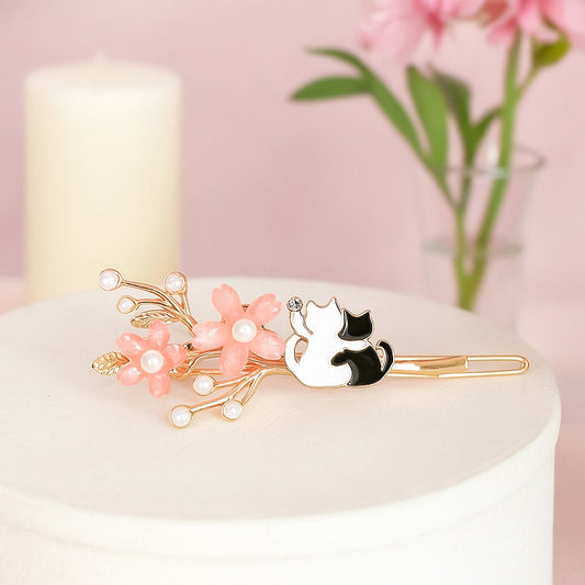 Barrette à cheveux chats et fleurs de sakura