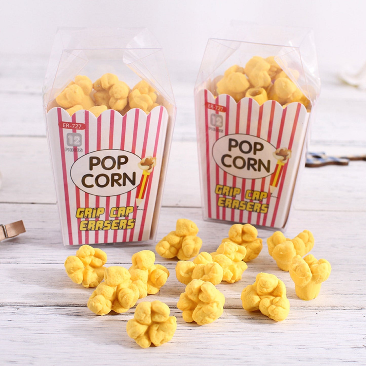 Boite de 12 Gommes en forme de Pop-Corn