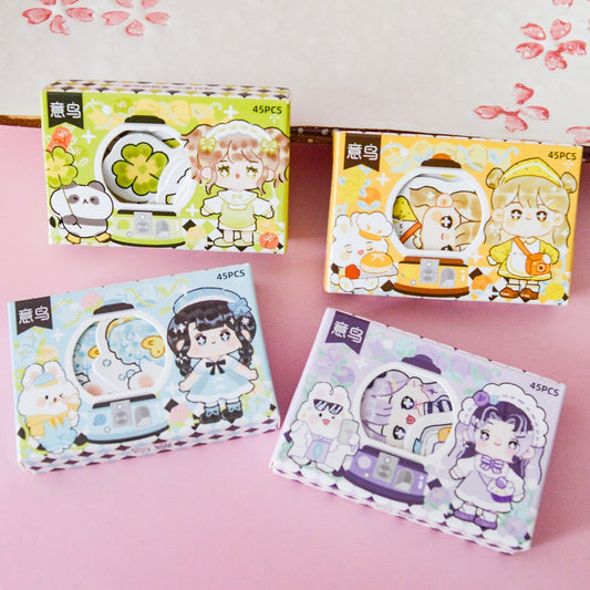 Boite de stickers chibi girls, animaux et gourmandises
