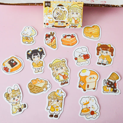 Boite de stickers chibi girls, animaux et gourmandises
