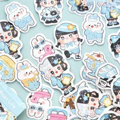 Boite de stickers chibi girls, animaux et gourmandises