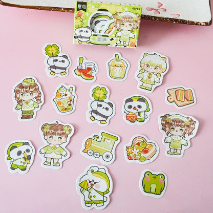 Boite de stickers chibi girls, animaux et gourmandises