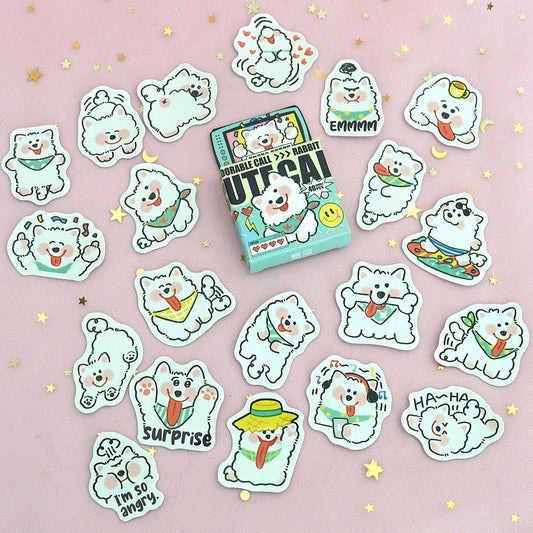 Boite de stickers petit chien blanc