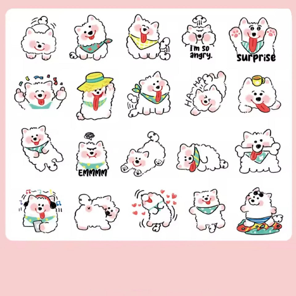 Boite de stickers petit chien blanc