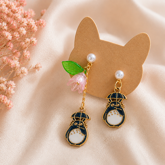 Boucles d'oreilles Totoro et fleur