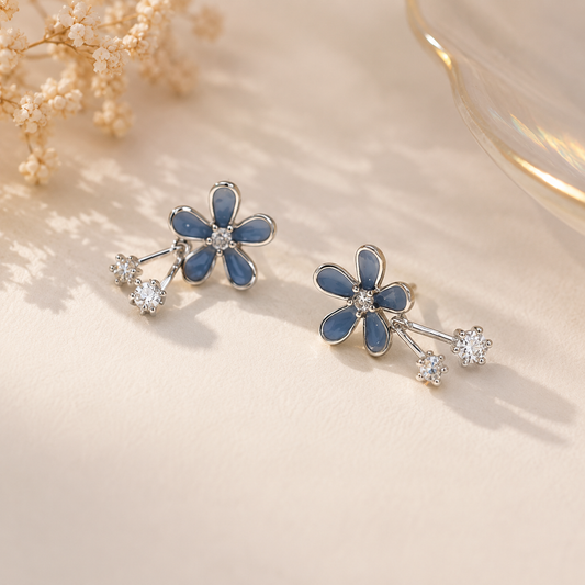 Boucles d'oreilles fleurs bleues
