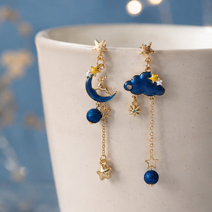 Boucles d'oreilles lune et nuage bleu
