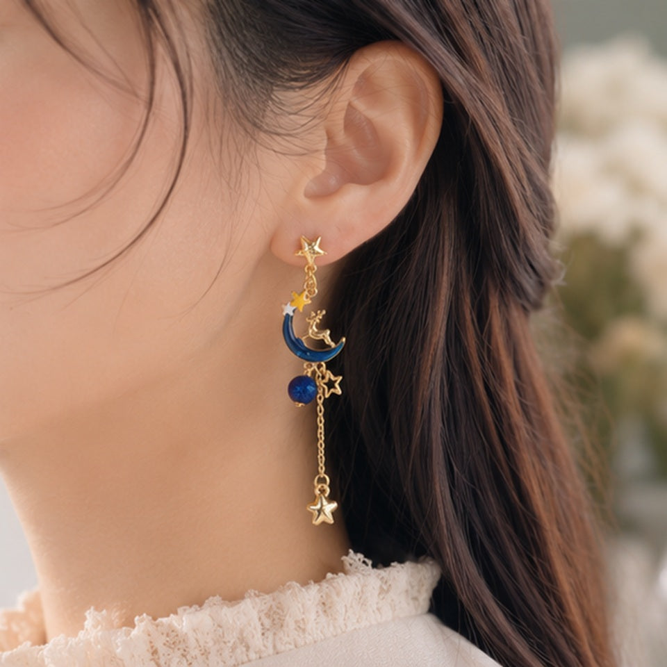 Boucles d'oreilles lune et nuage bleu