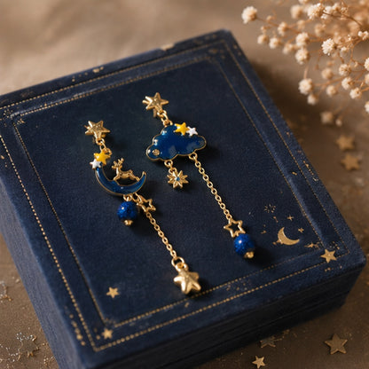 Boucles d'oreilles lune et nuage bleu