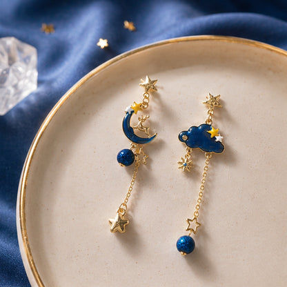Boucles d'oreilles lune et nuage bleu