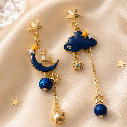 Boucles d'oreilles lune et nuage bleu