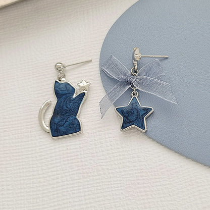 Boucles d'oreilles chat et étoile bleu