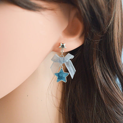 Boucles d'oreilles chat et étoile bleu