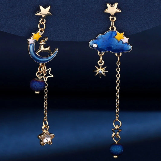 Boucles d'oreilles lune et nuage bleu