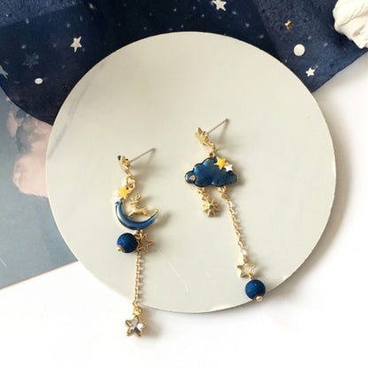 Boucles d'oreilles lune et nuage bleu