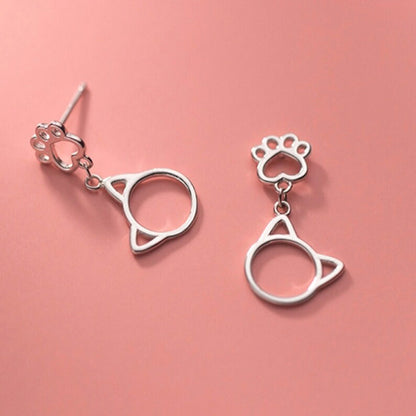 Boucles d'oreilles patte et tête de chat