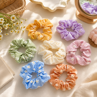 Chouchou motif fleurs blanches