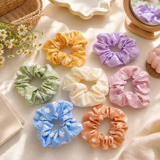 Chouchou motif fleurs blanches