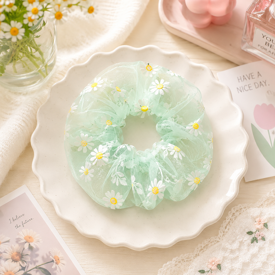 Chouchou organza motif marguerite