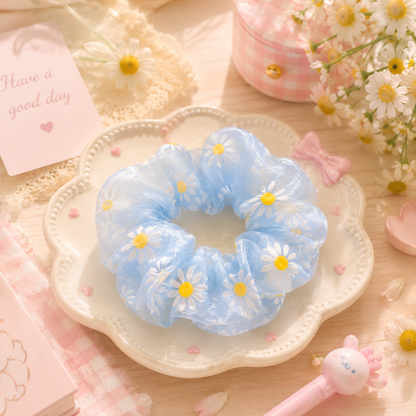 Chouchou organza motif marguerite