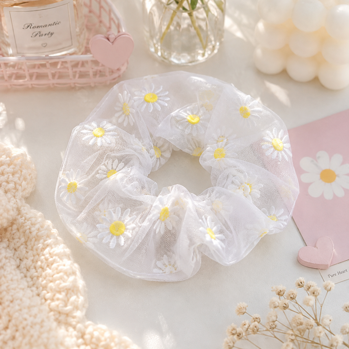 Chouchou organza motif marguerite