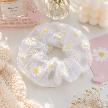 Chouchou organza motif marguerite