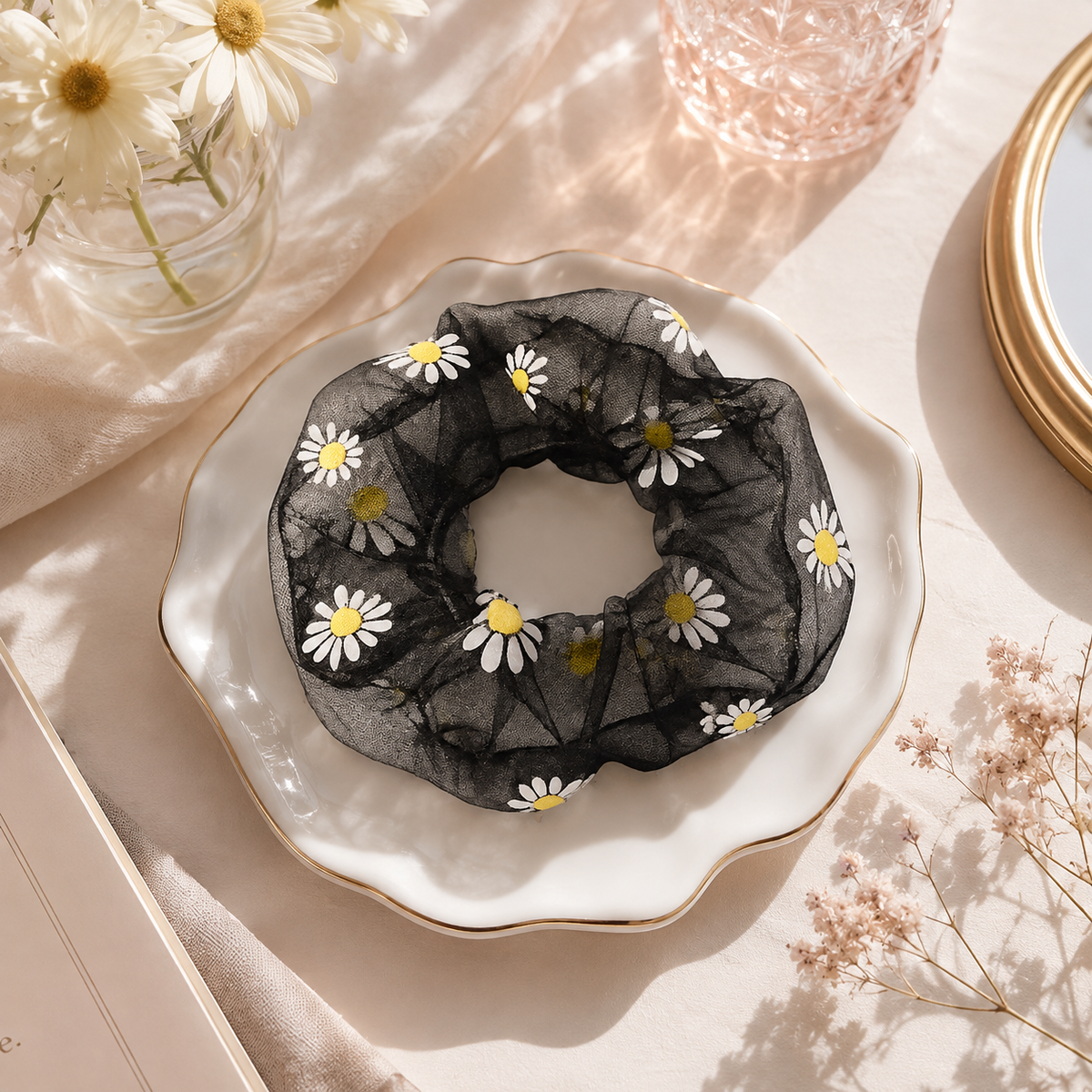 Chouchou organza motif marguerite