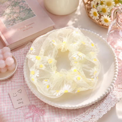 Chouchou organza motif marguerite