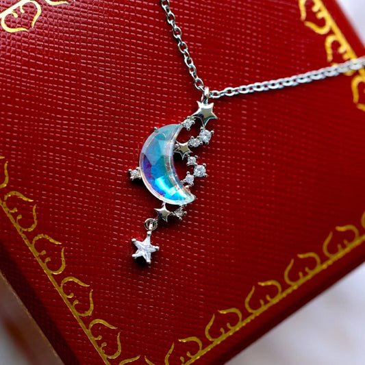 Collier lune et étoiles strass