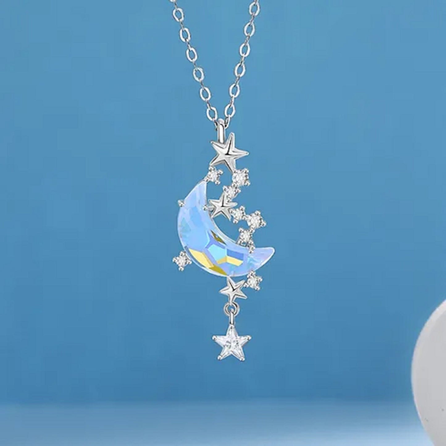 Collier lune et étoiles strass