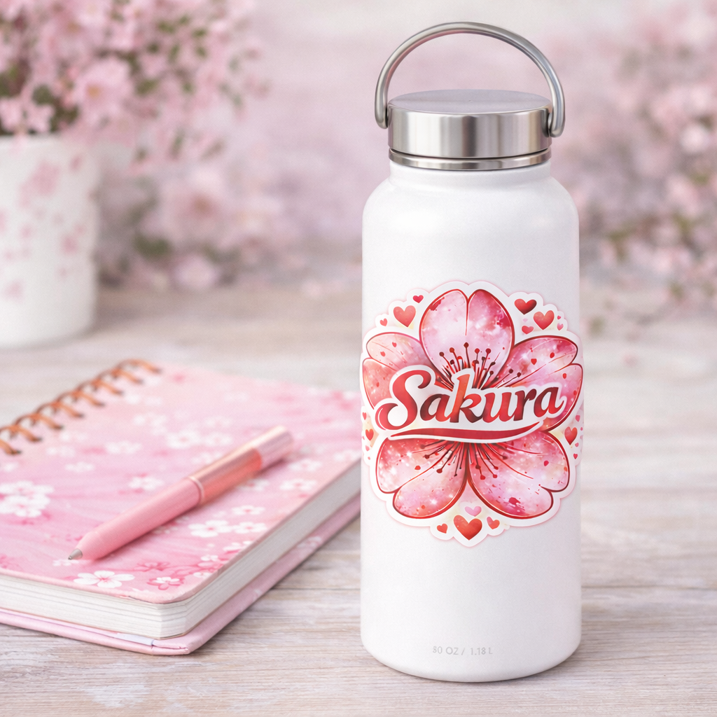 Sticker prénom personnalisé fleur de sakura