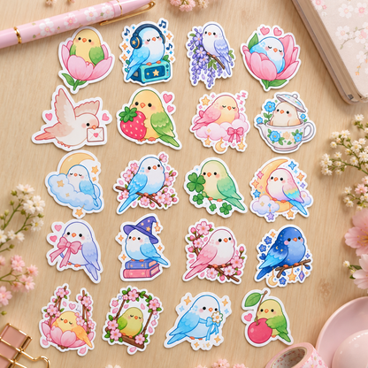 Lot de 20 stickers perruches