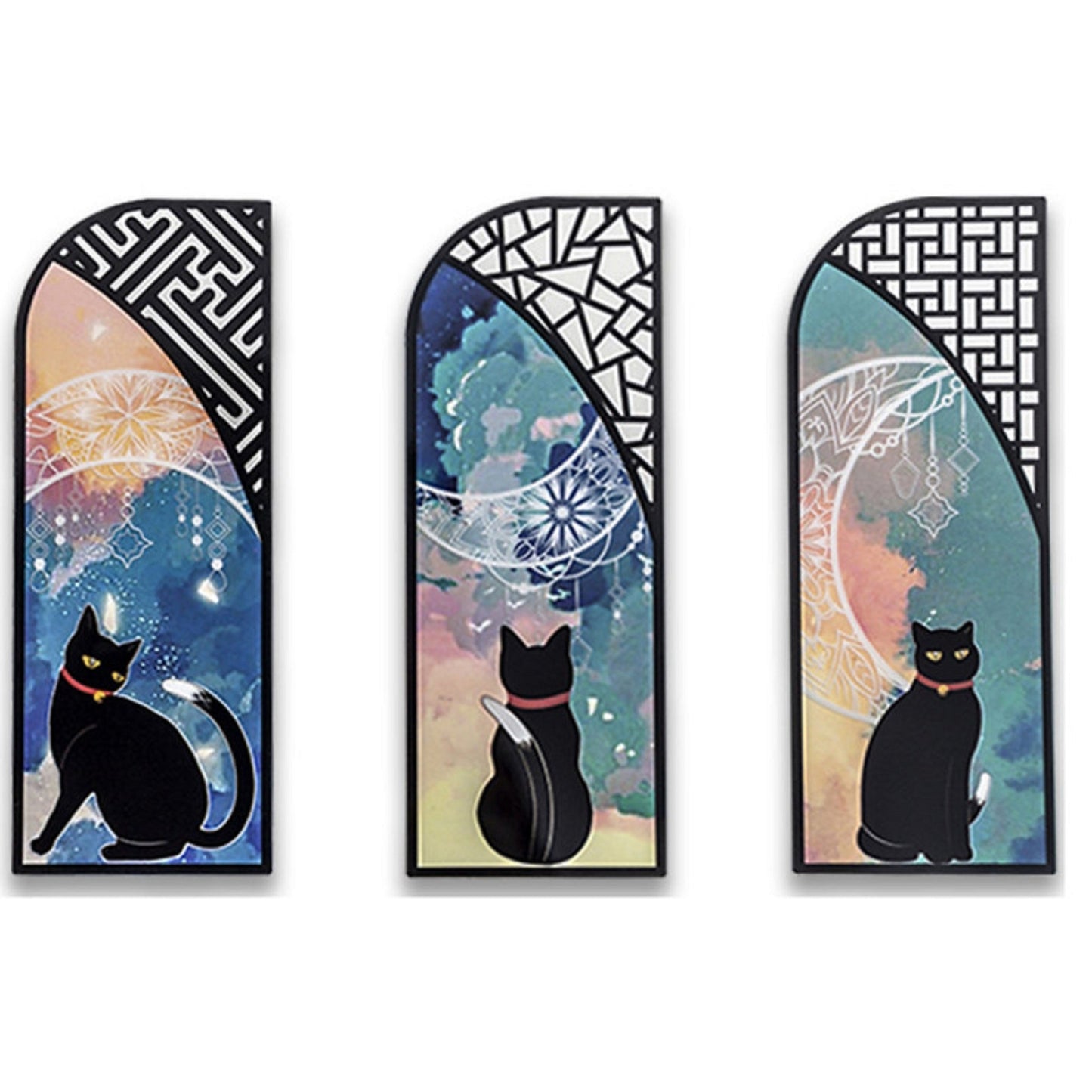 Lot de 2 marque-page chats noir et lune