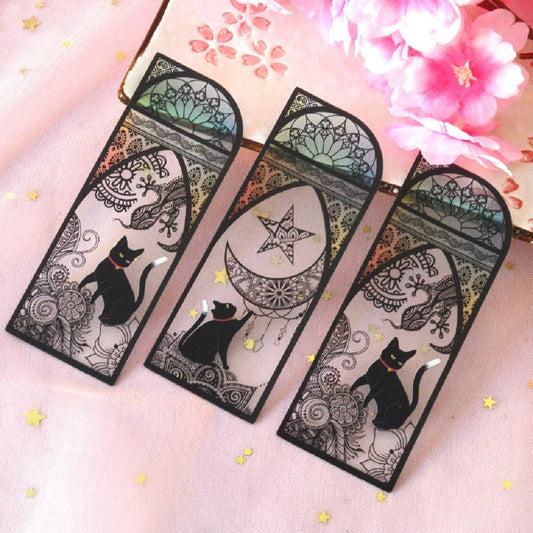 Lot de 2 marque-pages chats noir et lune (PROMO -20%)