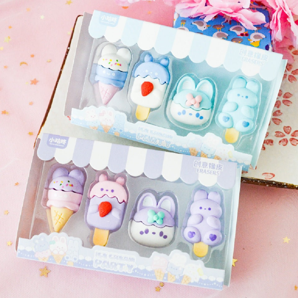 Lot de 4 Gommes lapins glaces