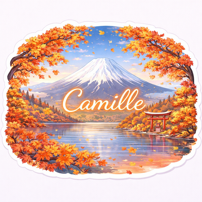Sticker prénom personnalisé "Vue du mont Fuji"