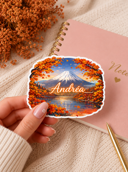 Sticker prénom personnalisé "Vue du mont Fuji"