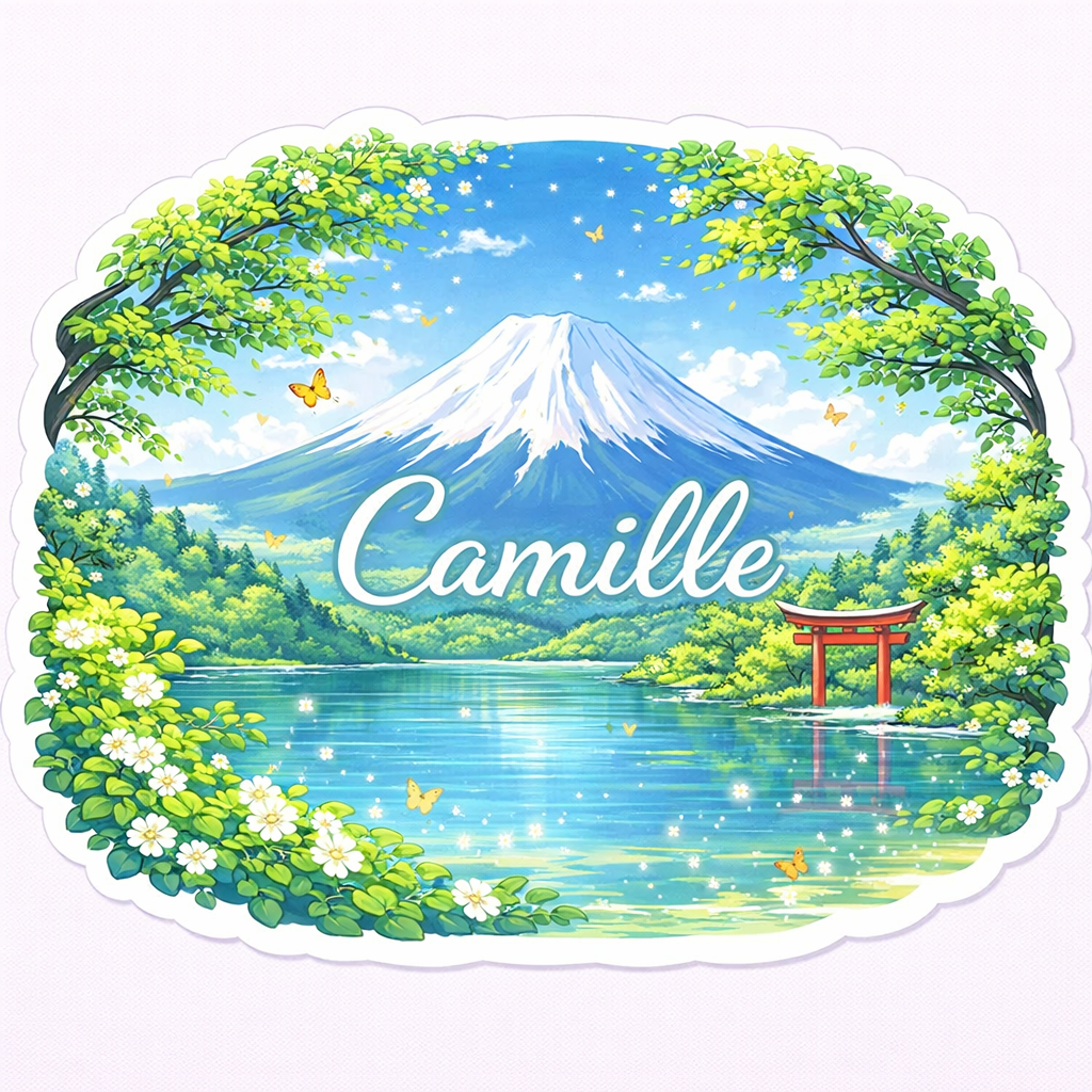 Sticker prénom personnalisé "Vue du mont Fuji"
