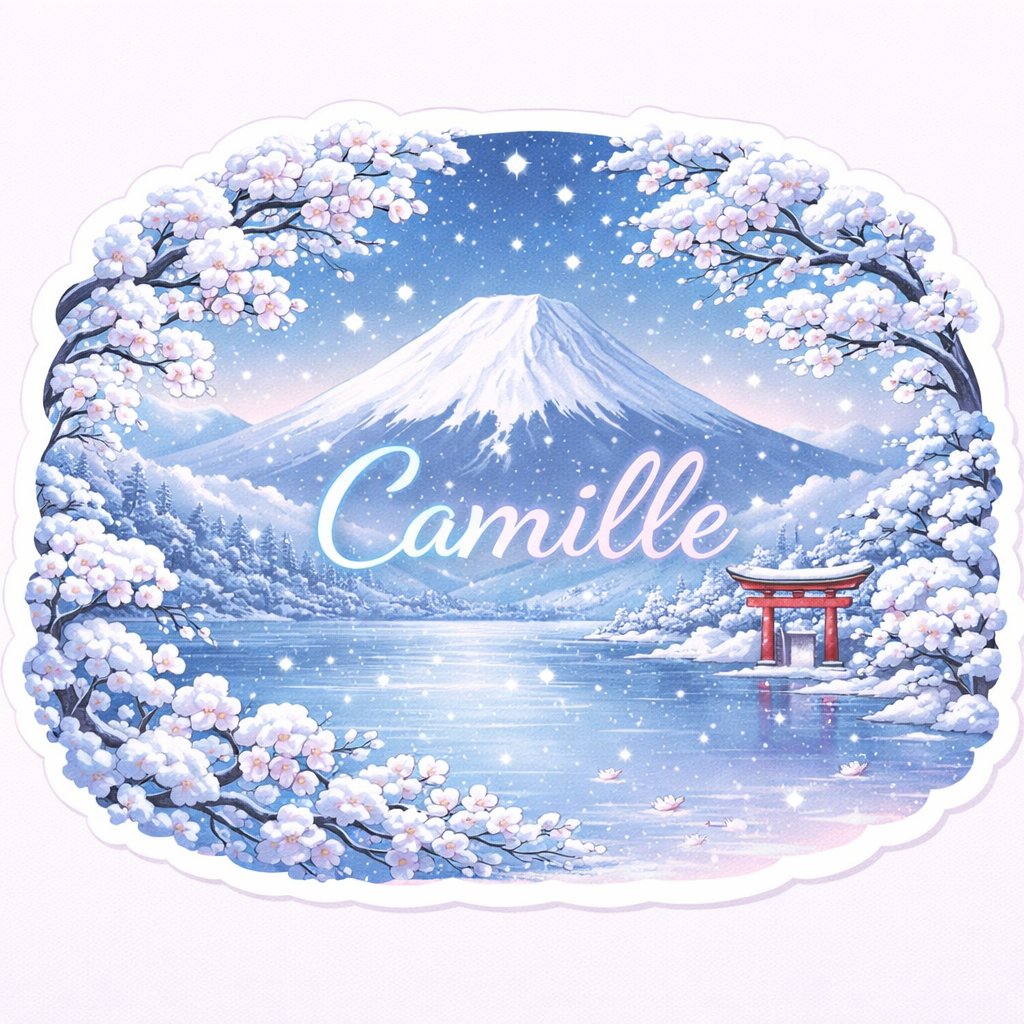 Sticker prénom personnalisé "Vue du mont Fuji"