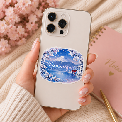 Sticker prénom personnalisé "Vue du mont Fuji"